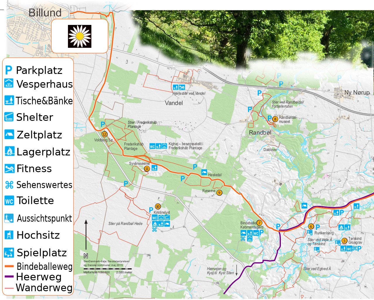 Bitte anklicken zum Vergrößern Karte über den Bindeballestien